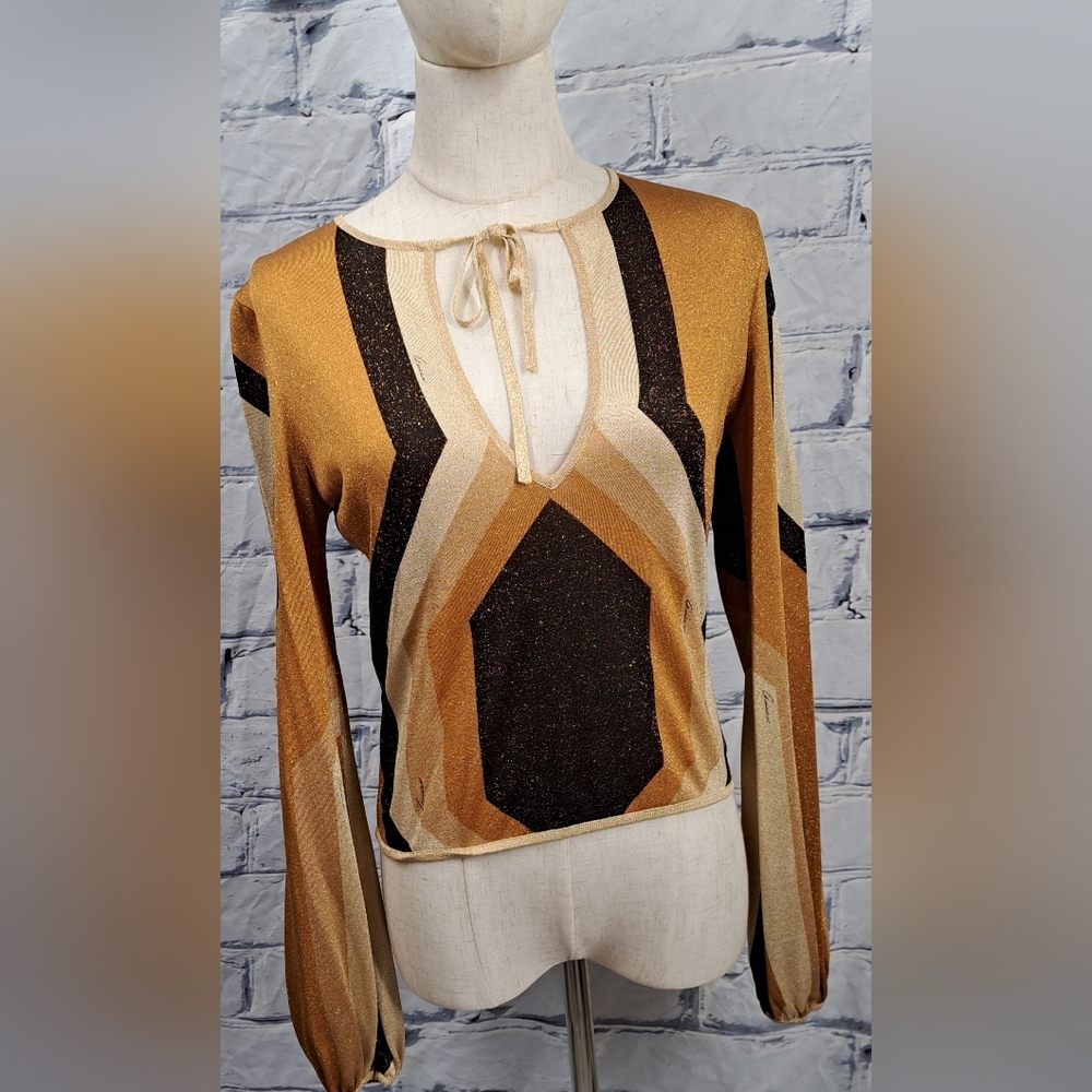 Gucci by Tom Ford Runway Gold Metallic Lurex Knit Long Sleeve Top Y2K  2000 XS - Picture 8 of 15